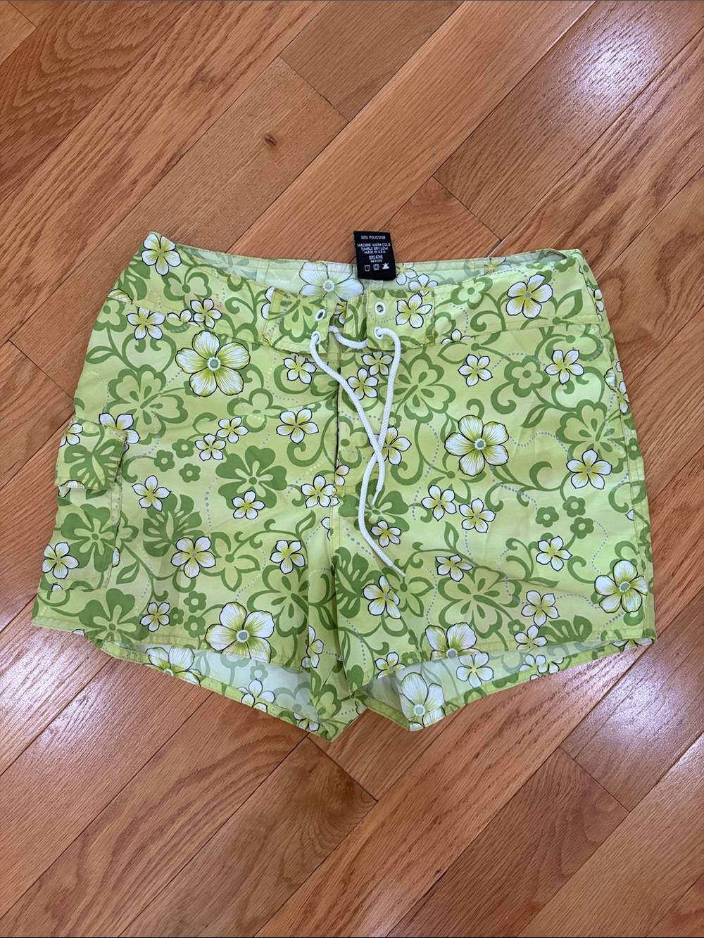 Green Floral Drawstring Swim Shorts